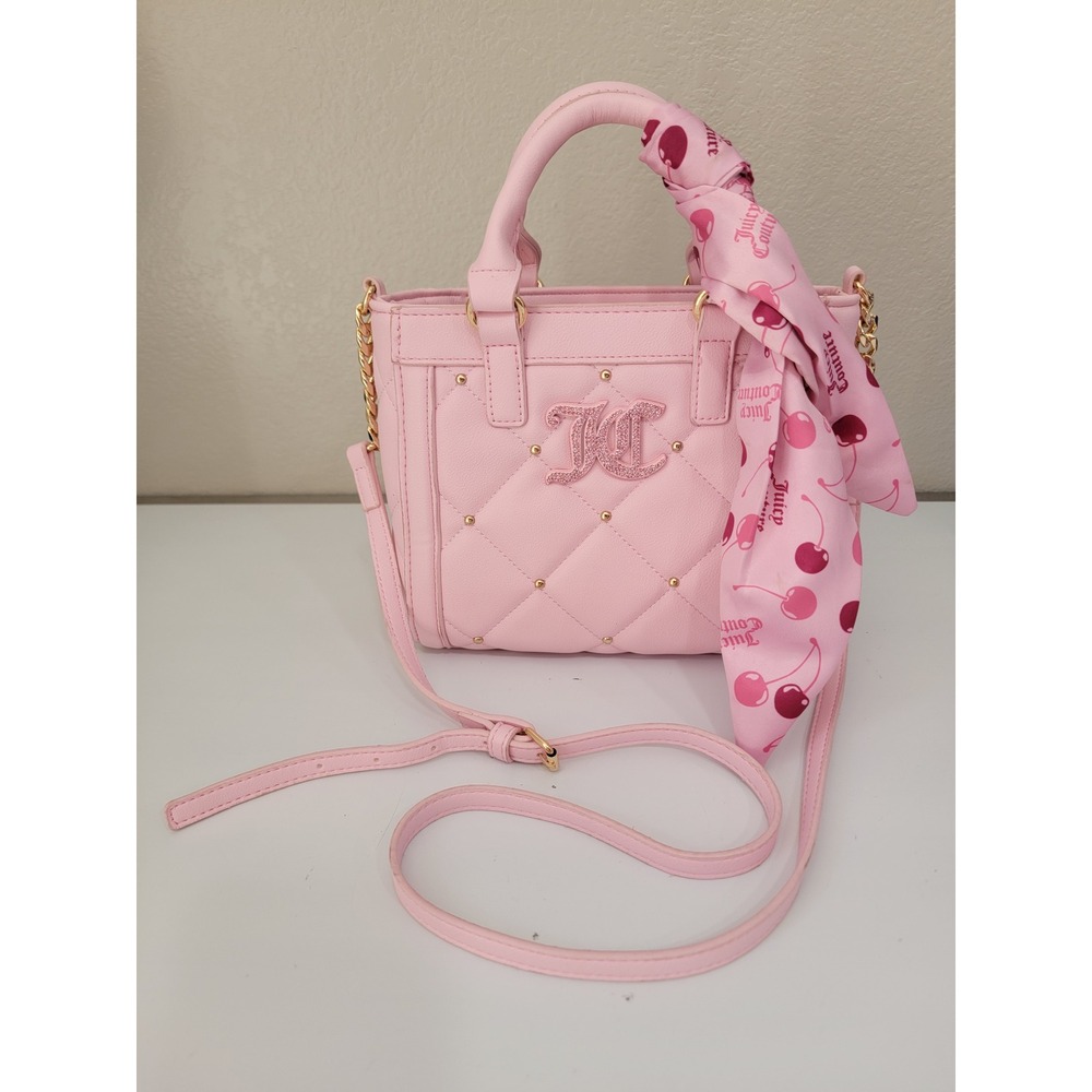 Juicy Couture Pink Quilted Mini Satchel Crossbody Bag with Cherry Scarf JC Logo